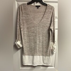 PARKHURST V-Neck Linen/Viscose/Cotton Two-Tone Tunic Top Size Medium